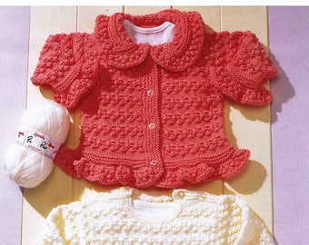 Baby and Small Child's Double Knitting Cardigan and Tunic - Peter Pan DK P966 - Vintage Knitting Pattern - PDF