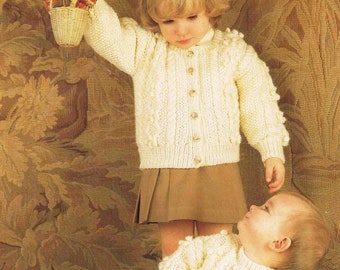 Baby Boy Girl Child Sweater Pullover Jumper and Jacket Cardigan Argyll Aran 718 Size 46-61cm 18-24inch Vintage Knitting Pattern - PDF