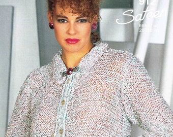 Lady Cardigan with Frill Collar and Tie Neck - Size 66 to 97 cm (26 to 38 inches) - Sunbeam Sateen 912 - Vintage Knitting Pattern - PDF