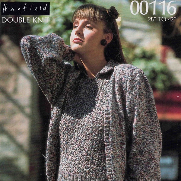 Lady Three Piece Suit Sweater Pullover Jumper Skirt Cardigan  Hayfield 00116 size 71-107 cm (28-42 inches) - Vintage Knitting Pattern - PDF