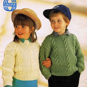 Small Child Set-in Sleeve and Dropped Shoulder Sweater Pullover Jumper Size 51-71cm 20-28in Sirdar Aran 4573 Vintage Knitting Pattern - PDF