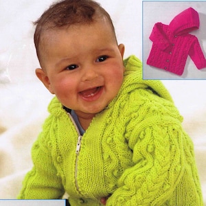 Baby and Small Child Hooded Jacket, Hooded Cardigan and Cardigan - Sirdar Snuggly Double Knitting 3156 - Vintage Knitting Pattern - PDF