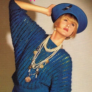 Lady Round Neck Sweater Jumper Pullover Size 81 to 97 cm (32 to 38 inch) - Richard Poppleton Mohair 2266 - Vintage Knitting Pattern - PDF