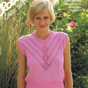 Lady V Neck Sleeveless Top Pullover Jumper Sweater Robin Diamante Double Knitting 14627 Size 76-102cm 30-40inch Vintage Knitting Pattern PDF