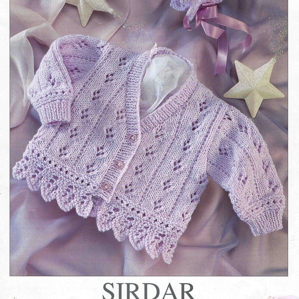 Baby and Small Child Bonnet and Cardigan - Sirdar Snuggly Pearls Double Knitting 3009 - Vintage Knitting Pattern - PDF