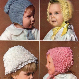 Small Boy Girl Baby Child Bonnet Hat - Patons 9831 - Vintage Knitting Pattern - PDF