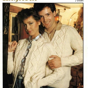Lady Man Aran Cardigan Jacket - Size 81 to 112 cm (32 to 44 inch) - Hayfield 1743 - Vintage Knitting Pattern - PDF