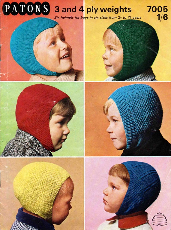 Bonnet casque garcon fille enfant cagoule motifs 3 et 4 fils 7005 modele de tricot vintage PDF Etsy France