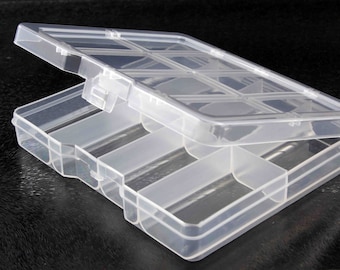 Small Clear Plastic 8 Compartment Storage Box with Lid for beading, sewing, jewellery and other small items