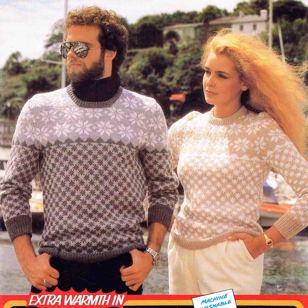 Adult Lady Man Round Crew Neck Sweater Pullover Jumper Size 81 to 107cm (32-42 inch) - Lister Lee  1534 Vintage Knitting Pattern - PDF