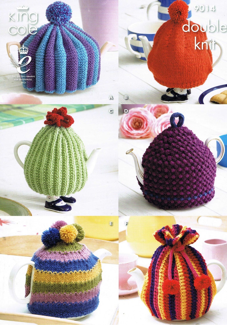 6 Tea Cosy Cozy Cosies King Cole DK 9014 Knitting Pattern PDF image 1