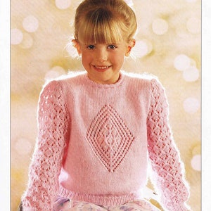 Girl Child Sweater Pullover Jumper - Size 51 to 76 cm (20 to 30 inches)- Patons Double Knitting 4494 - Vintage Knitting Pattern - PDF