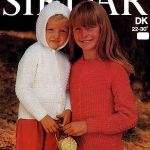 Girl Child Hooded Jacket Coat Cardigan Size 56-76cm 22-30inch - Sirdar DK 4251 - Vintage Knitting Pattern - PDF