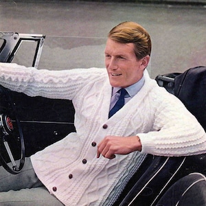 Man Cardigan Jacket - Size 102 to 112 cm (40 to 44 inch) - Patons DK 9899 - Vintage Knitting Pattern - PDF