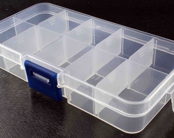 Small Clear Plastic 10 Adjustable Compartment Storage Box with Lid for beading, sewing, jewellery and other small items