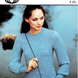 Lady Round Neck Pullover Sweater Jumper - Size 81 to 97 cm (32 to 38 inch) - Sirdar 4 Ply 6035 - Vintage Knitting Pattern - PDF