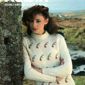 Lady Sweater Jumper Pullover Swiss Darning- Size 76 to 102 cm (30 to 40 inch) - Robin 13007 - Vintage Knitting Pattern - PDF