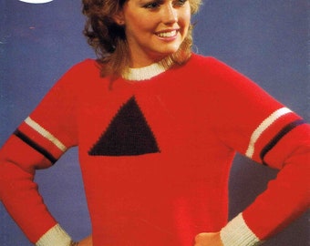 PDF - Lady Crew Neck Pullover Sweater Jumper - Sirdar Aran 6416 - Size 71 to 97 cm (28 to 38 inches) - Vintage Knitting Pattern