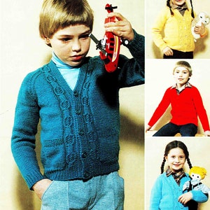 Girl Boy Child Cardigan - Size 56 to 81 cm (22 to 32 inch) - Patons Flair DK 1826 - Vintage Knitting Pattern - PDF
