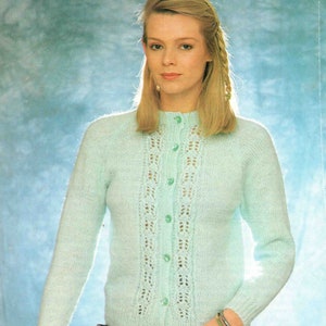 Lady Lace Panel Cardigan - Size 81 to 97 cm (32 to 38 inch) - Patons Promise 7224 - Vintage Knitting Pattern - PDF