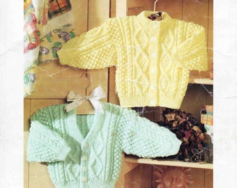 Girl Boy Child Cardigan Jacket - Size 41 to 66 cm (16 to 26 inches) - Patons DK 4936 - Vintage Knitting Pattern - PDF
