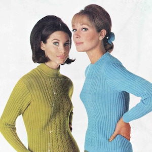 Lady Set-in-sleeves Polo and Round Neck Sweater Jumper Pullover Size 81-97 cm 32-38 inch Patons 4 ply 9474 Vintage Knitting Pattern - PDF