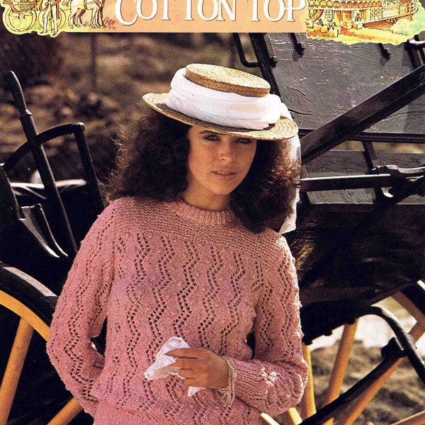 Lady Crew Neck Cotton Top Sweater Pullover Jumper Size 76 to 102 cm (30 - 40 inch) - Patons Cotton Top 7117 - Vintage Knitting Pattern - PDF