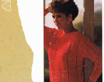 Lady and Girl Slash Neck Sweater Pullover Jumper Size 71 to 97 cm 28 to 38 inch  Patons Cotton Top 7882 Vintage Knitting Pattern - PDF