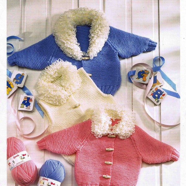 Baby Small Child Jacket and Gilet with Loop Stitch Collar Size 31 to 56 cm 12 to 22 inches Peter Pan DK P916 Vintage Knitting Pattern - PDF