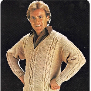 Man V Neck Sweater Pullover Jumper - Size 97 to 112 cm (38 to 44 inches) - Lister Lee Double Knitting K1334 - Vintage Knitting Pattern - PDF