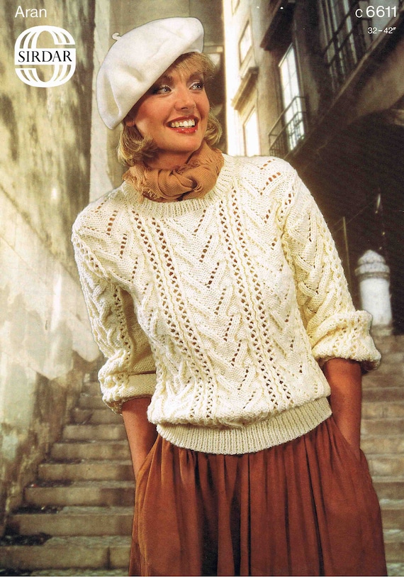 Lady Aran Sweater Pullover Jumper Größe 81 bis 107 cm (32 bis 42