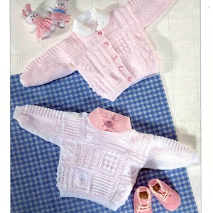 Girl Boy Baby Child Cardigan Sweater Size 41-56cm (16-22inch) - Sirdar Snuggly 4ply 3844 - Vintage Knitting Pattern - PDF