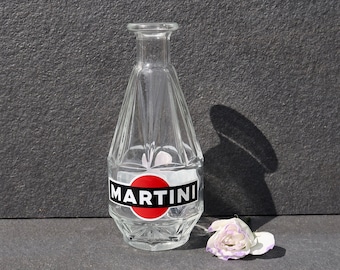 Vintage MARTINI Clear Glass Water Carafe ~ Bottleneck Flower Vase ~ Italian Advertising Deco Barware ~ Small Carafe ~  33cl ~