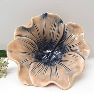 Hand Sculpted Ceramic Flower Head ~ Pink and Blue Floral Vase ~ Signed Flower Clay Pot ~ Country Cottage ~ Pretty Floral Sculpture