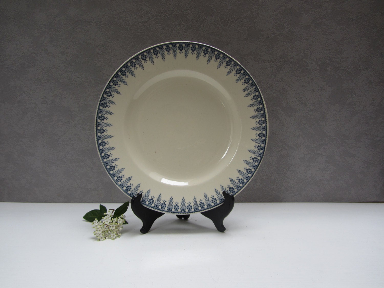 Grande Antiquité Français Sarreguemines Assiette de Service - Chargeur Floral en Céramique Blue Tran