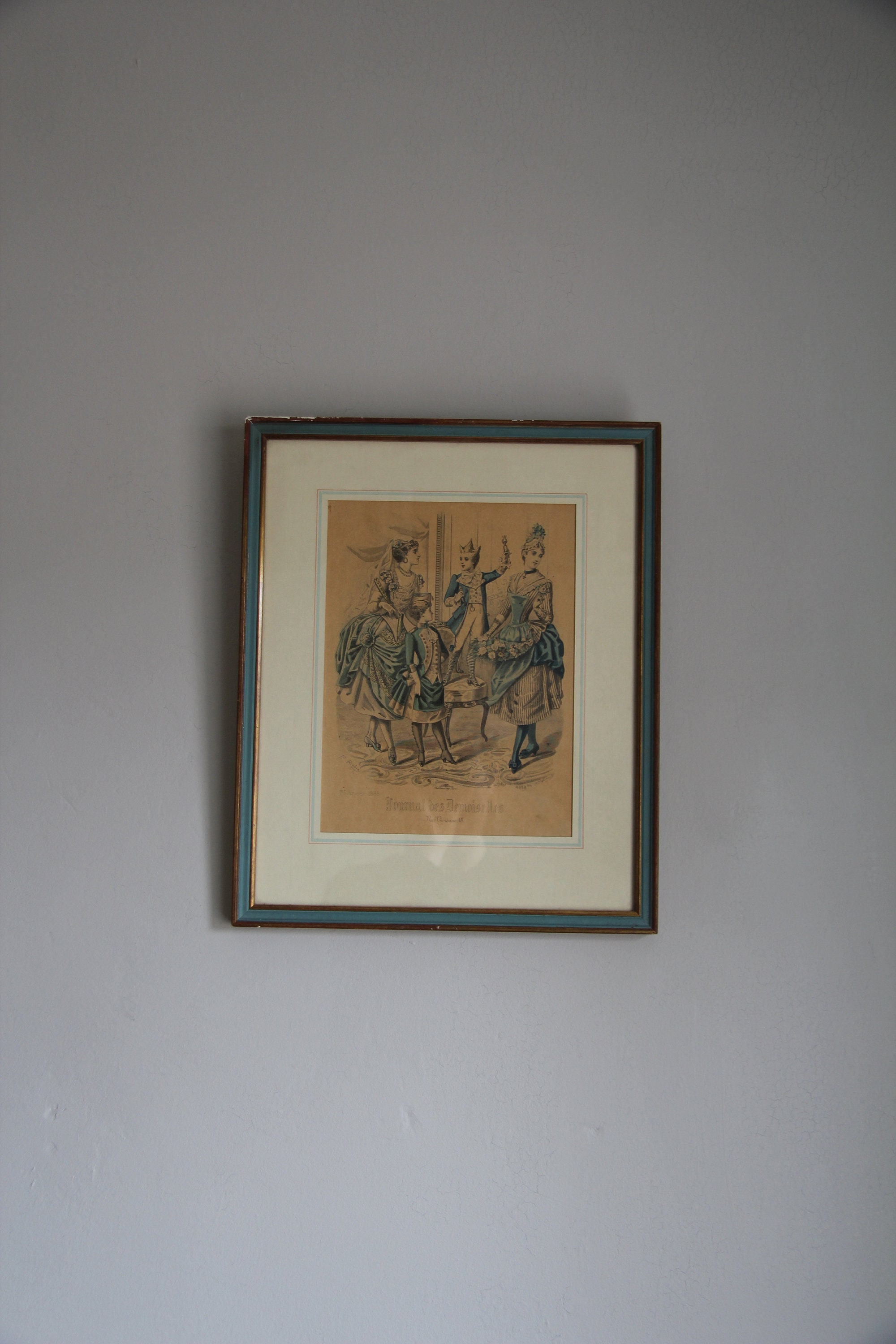 Antique Français Fashion Print Du Journal Des Demoiselles Magazine ~ Daté 1888 Vintage Art Framed Pi