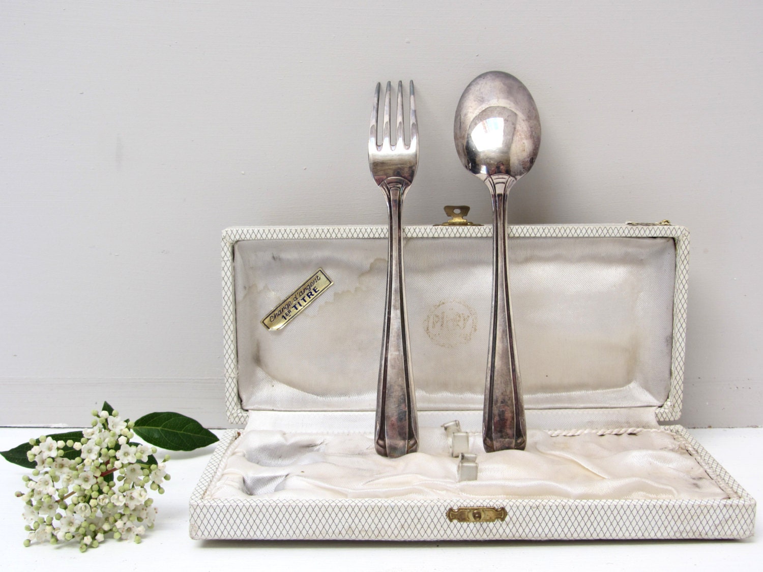 Vintage French Fork and Spoon Cutlery Set ~ Christening Set with an Original Satin Lined Box ~ Silver Cutlery - Piery La Canebiere