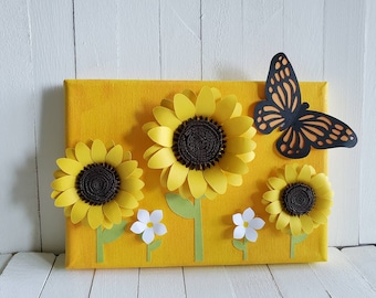3D Paper Sunflower Wall Art, Handmade Floral Canvas, Sunflower Home Decor, Cottagecore Gift