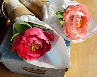 Single Paper Peony Bouquet - Paper Peony - Paper Bouquet - Single Flower - 1 year Wedding Anniversary - Mother's Day Gift - Birthday Gift