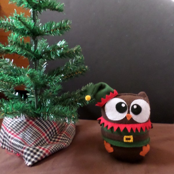 Stuffed Elf Owl/Christmas Decor/Christmas Table Decor/Christmas Mantel Decor/Kids Christmas/Elf Owl Softie/Christmas Owl/Cute Elf Decor/Owls