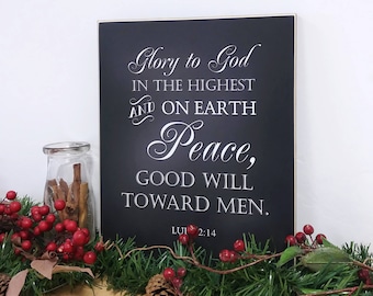 Glory To God Christmas Decoration Nativity Set Sign, Luke 2 Wooden Sign, Christian Christmas Decor, Table Decor, Christmas Centerpiece 11x14