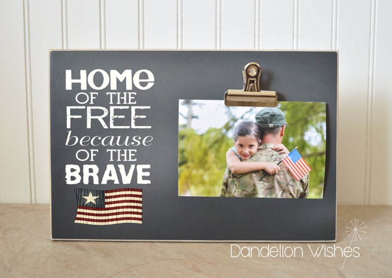 Army Gift  {Home Of The Free Because Of The Brave}  Picture Frame Deployment Gift for Soldier Military Gift Navy Gift Photo Frame