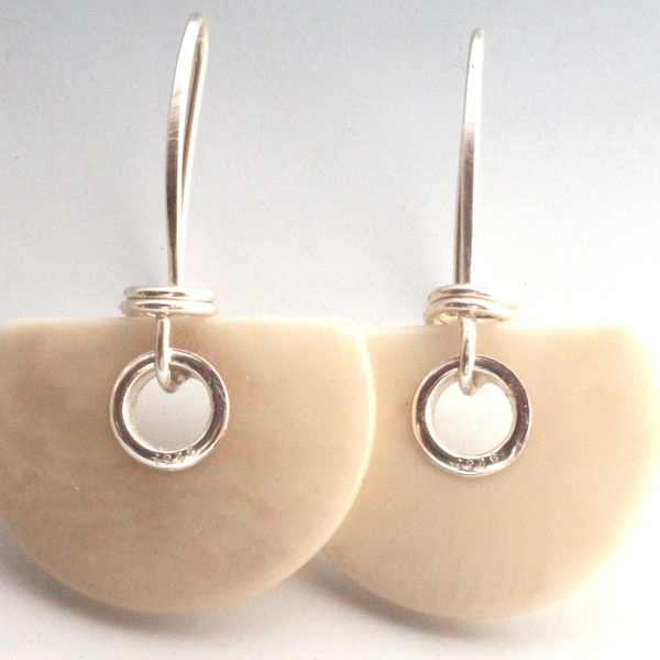 Ivory Tagua Nut and Hand Forged Sterling Silver Earrings