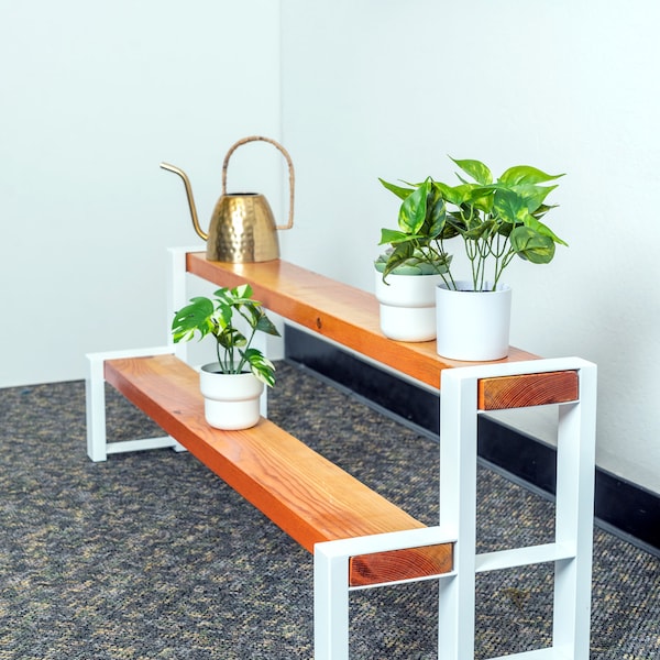 Versatile Modern Tiered  Display Shelf 6 | Indoor & Outdoor Metal Frames | Custom DIY Wood Shelving