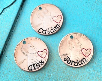 Personalized Penny, Penny Charms, Personalized Penny Charms, Charms For Necklace, Hand Stamped Penny Charm, Hand Stamped Penny, Lucky