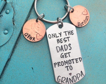 Personalized Grandpa Keychain, Fathers Day Christmas Gift From Grandkids, Hand Stamped Dad Keychain, Papa Keychain, Birthday Gift