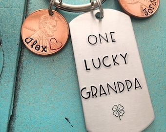 Personalized Grandpa Keychain, Fathers Day Gift For Grandpa, Papa Hand Stamped Gift For Him, Grandpa Birthday Gift, From Grandkids