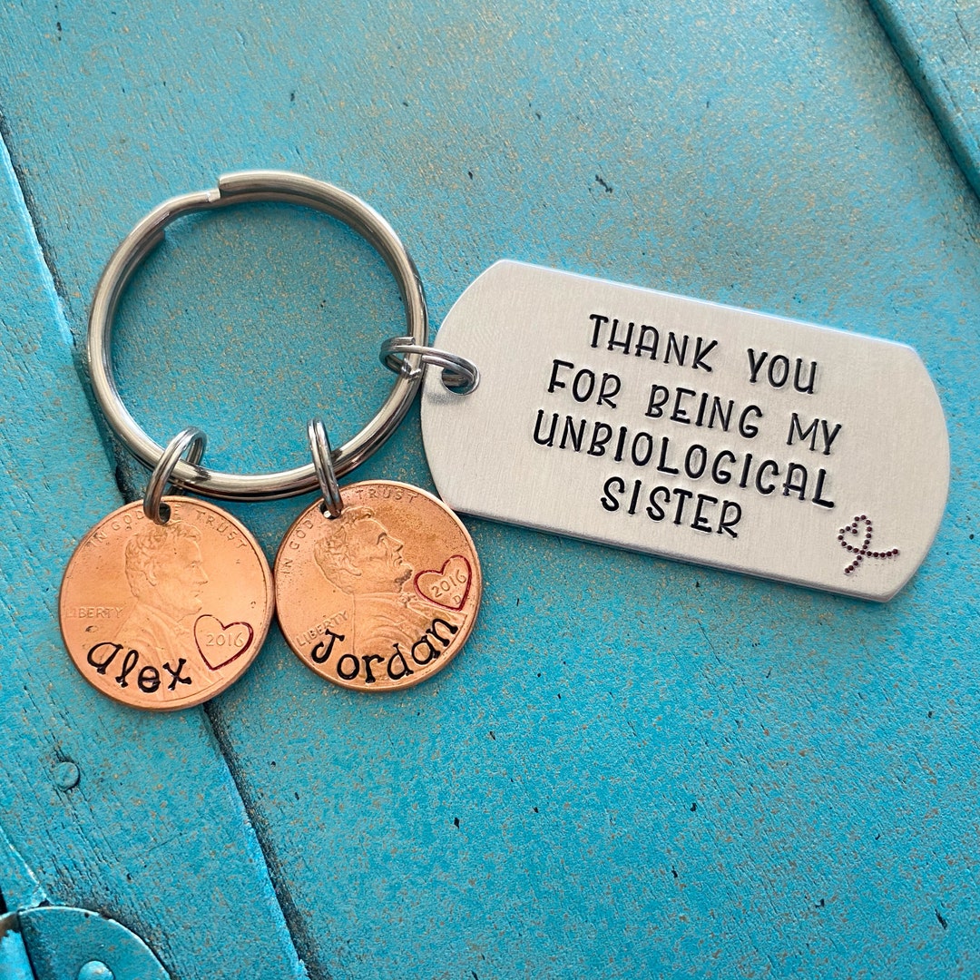 Best Friend Christmas Gift, BFF Keychain, Hand Stamped Unbiological ...