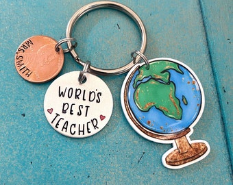 Personalized Globe Teacher Keychain, Personalized Educator End Of School Year  Gift, Worlds Best Teacher Appreciation Gift