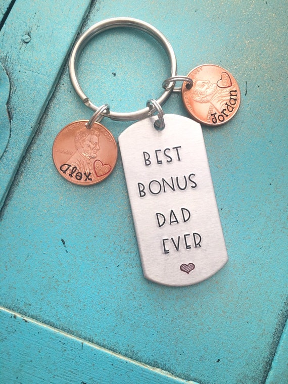 Personalized Bonus Dad Keychain, Fathers Day Christmas Gift From